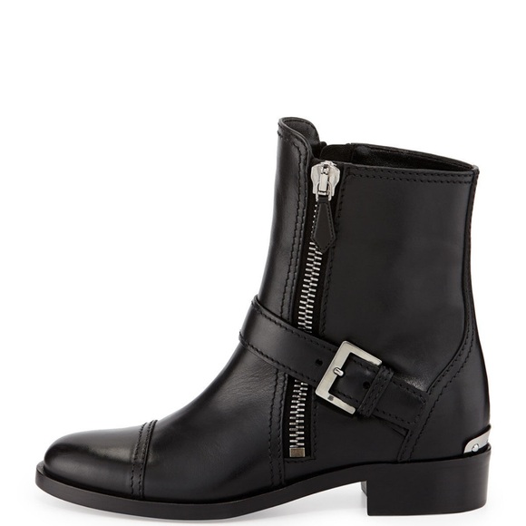 Miu Miu Shoes - Miu Miu Double Zipper Logo Plate Moto Ankle Boots Size 40